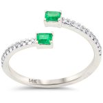 <span style="color:purple">SPECIAL!</span> .31ct G SI 14K White Gold Diamond & Emerald Gemstones Open Ring Size 6.5