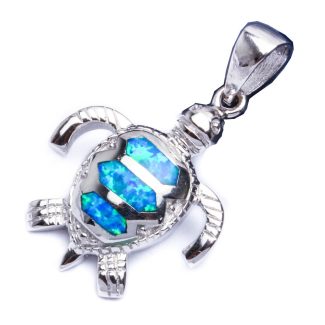 Blue Opal Turtle .925 Sterling Silver Pendant