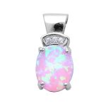 <span>CLOSEOUT! </span>Pink Fire Opal & Cubic Zirconia .925 Sterling Silver Pendant