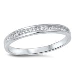 <span>CLOSEOUT! </span>Cubic Zirconia Round Shape Band .925 Sterling Silver Ring Sizes 5-10