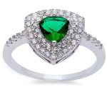 <span>CLOSEOUT!</span>Trillion Shape Green Emerald & Cz Fashion .925 Sterling Silver Ring