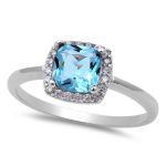 <span>CLOSEOUT!</span>Aquamarine & Cubic Zirconia Fashion .925 Sterling Silver Ring