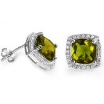Cushion Cut Peridot & Cubic Zirconia .925 Sterling Silver Earrings