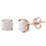Rose Gold Plated Round White Opal Stud .925 Sterling Silver Earrings