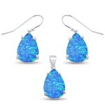 <span>CLOSEOUT! </span>Blue Opal Pear Shape Dangle .925 Sterling Silver Earrings