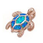 <span>CLOSEOUT! </span>Rose Gold Plated  Blue Opal Sea Turtle Pendant .925 Sterling Silver