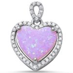 <span>CLOSEOUT! </span>Pink Fire Opal & Cubic Zirconia Heart Charm .925 Sterling Silver Pendant
