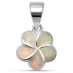 10MM White Opal Flower .925 Sterling Silver Pendant