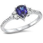 <span>CLOSEOUT!</span>Pear Shape Tanzanite & Cubic Zirconia .925 Sterling Silver Ring