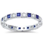 <span>CLOSEOUT!</span> Antique Style Blue Sapphire & CZ Stackable Eternity Band .925 Sterling Silver Ring