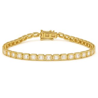 <span style="color:purple">SPECIAL!</span>4.34ct G SI 14K Yellow Gold Emerald Cut Diamond Bezel Set Tennis Bracelet 7" Long